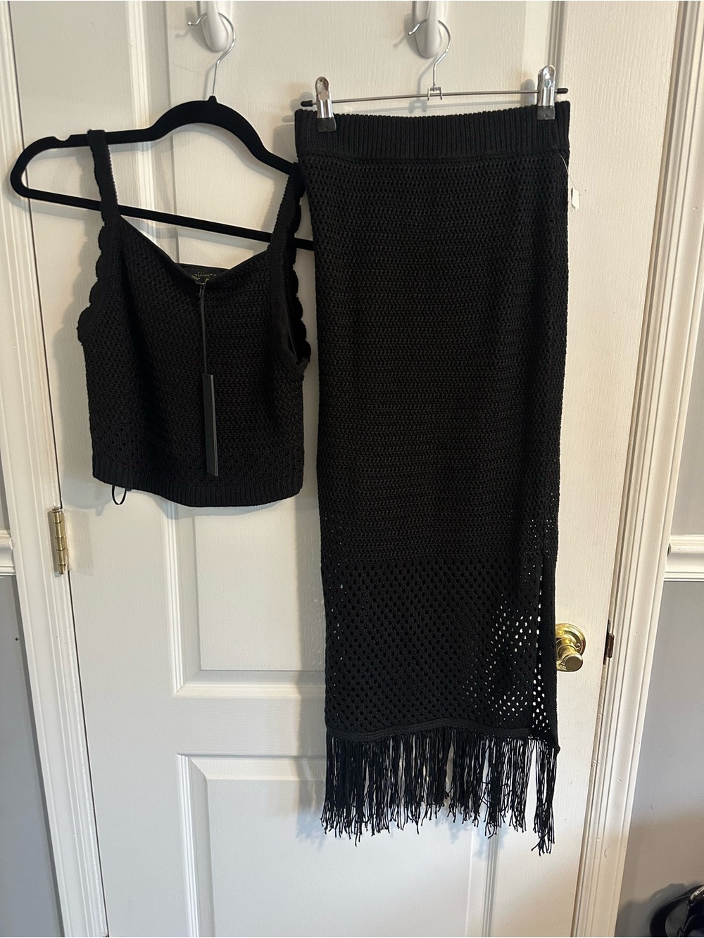 House of Harlow Black Crochet Fringe Set
